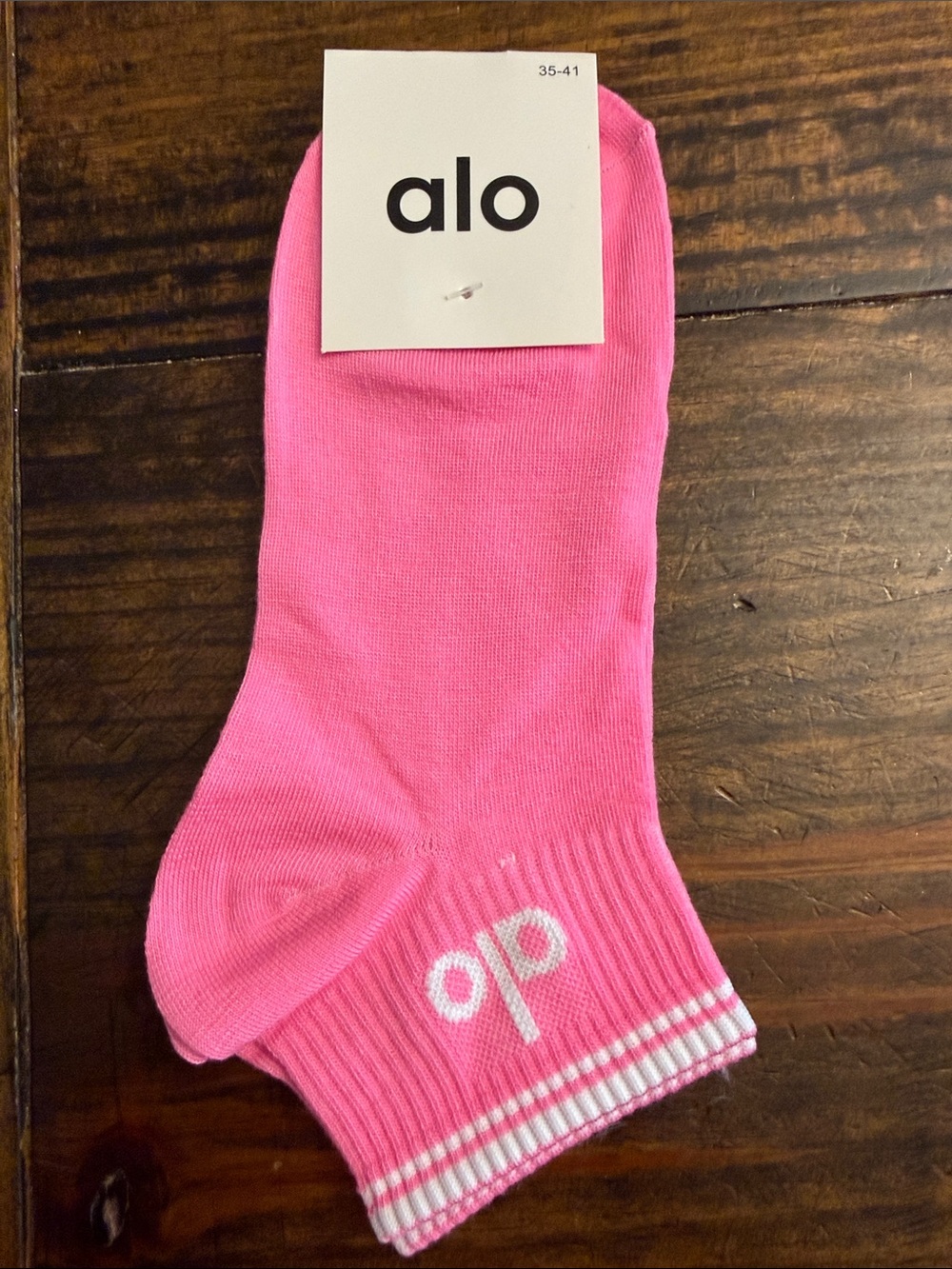 Alo Yoga Inspired Bright Pink Ankle Socks with White Stripes/Logo